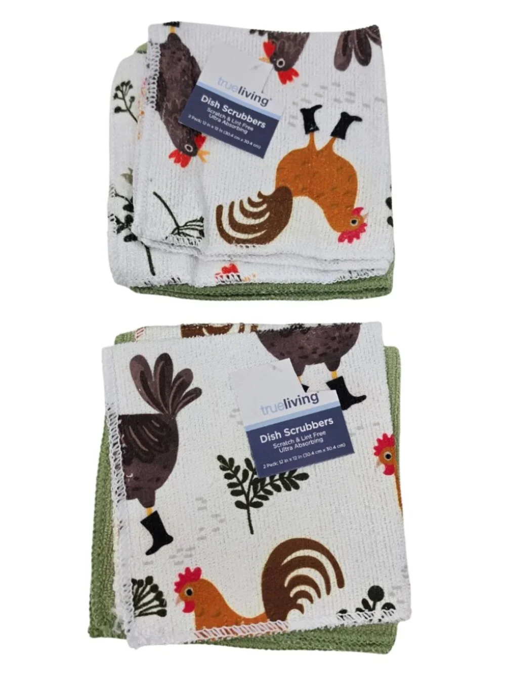 New Bundle of 4 True Living Dish Rag Cloth Mesh Scrubbers Chicken Rooster Farm